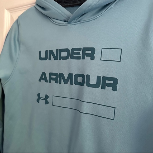 Size XL Youth Under Armour Fleece Wordmark Hoodie - Blue/ Acadia - Picture 6 of 8